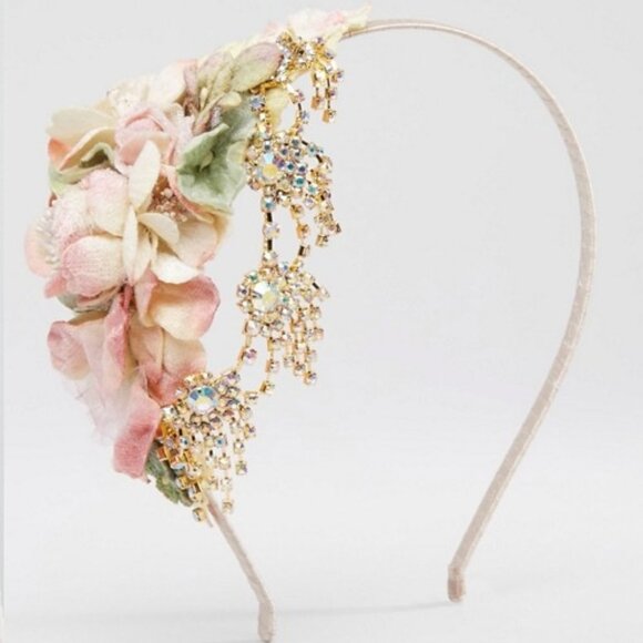 Wreath Bridal Crystal Jeweled Boho Flower Headband Floral Crown Garland Wedding - Picture 3 of 4